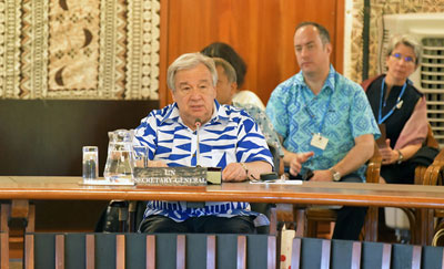 Secretary-General Ant&oacute;nio Guterres addresses the Pacific Islands Forum in Fiji on May 15 2019. UN Photo/Mark Garten