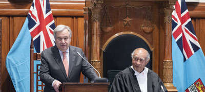 UN Secretary-General Ant&oacute;nio Guterres address the Fijian Parliament in the capital, Suva, on May 16, 2019. UN Photo/Mark Garten