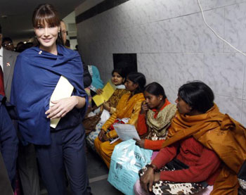 Carla Bruni visiting a hospital in new Delhi