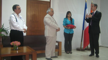 French Ambassador J&eacute;r&ocirc;me Bonnafont speaking at the Investiture Ceremony