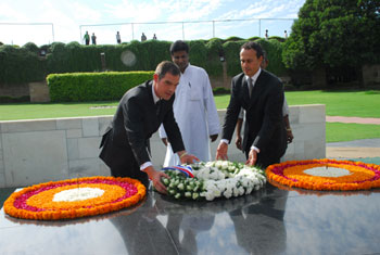 French Ambassador Bonnafont paying tributes at Rajghat