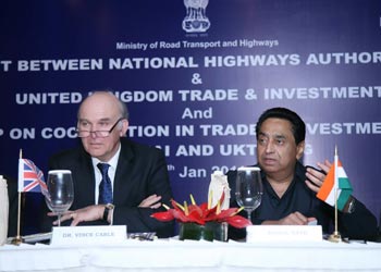 Union Minister for Road Transport and Highways Kamal Nath addressing at the signing ceremony of the agreement between NHAI & UKTI, in New Delhi on January 18, 2011. 