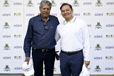 Kapil Dev, President, PGTI and Pranav Adani, Director, Adani Enterprises Limited, seen at the curtain-raiser of the Adani Invitational Golf Championship 2025