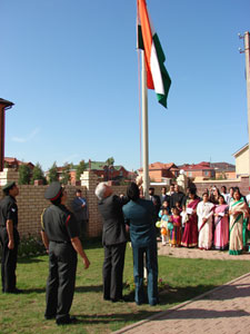 Ambassador Ashok Sajjanhar hoisting National Flag