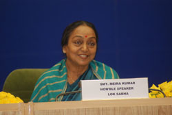 Lok Sabha Speaker Meira Kumar addressing a Press Conference after the conclusion of the Conferece of Speakers and Presiding Officers of the Commonwealth in Vigyan Bhawan on January 6, 2010.