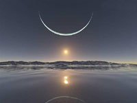 Take a moment and enjoy the scene you will probably never get to see in person. This is the sunset at the North Pole with the moon at its closest point. And, you also see the sun below the moon. 