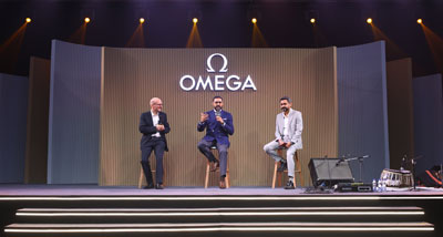 From Left to Right, Fredric Nardin, Vice President, Sales, Abhishek Bachchan, Sumit Sharma, Brand Head, Omega India