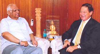 The Austrian Ambassador, Dr. Ferdinand Maultaschl, called on Lok Sabha Speaker, Mr Somnath Chatterjee at his residence in New Delhi on July 8, 2008.