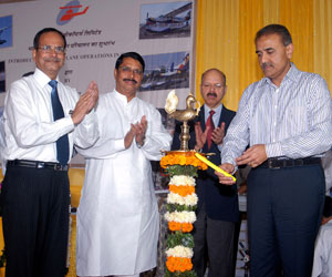 The Minister for Civil Aviation Praful Patel lighting the lamp to launch the India’s first Sea Plane (amphibian plane) of Pawan Hans Helicopters, in Mumbai on December 27, 2010