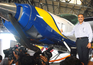 Praful Patel with the seaplane