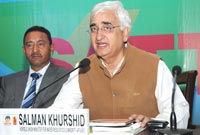 Union Minister for Water Resources and Minority Affairs Salman Khurshid addressing at the inauguration of the SATTE Travel and Tourism Exchange in New Delhi on January 28, 2011