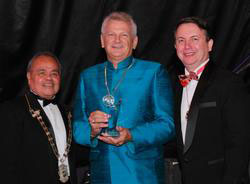 The Chaophya Park Hotel & Resort, Bangkok, general manager, Mr. Andrew J. Wood, receiving the Skal Asia Ecotourism Award 2010 from Skal Asia, with president Gerry Perez (left), and Skal International VP and director of development Tony Boyle (right) at the 39th Skal Asia Congress in Cebu, Philippines, May 27-30, 2010.