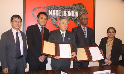 TECC Representative Ambassador Chung-Kwang Tien (center), ITA Director Sridharan Madhusudhanan (2nd from right). Deputy Director General of Bureau of Foreign Trade Dr. Guann-Jyh Lee (2nd from left) and Joint Secretary of Ministry of Commerce and Industry of India Ms. Vandana Kumar (1st from right).