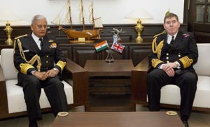 The Chief of Naval Staff, UK, Admiral Sir Mark Stanhope calls on the Chief of Naval Staff, Admiral Nirmal Verma, in New Delhi on January 31, 2011